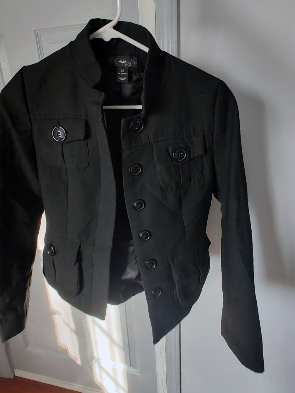 HM womens blazer suit army style jacket black size 4